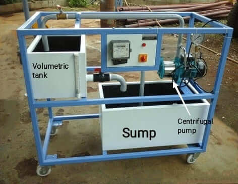 Experimental setup of centrifugal pump